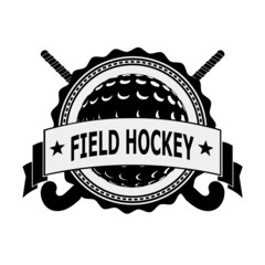 Black badge for the team field hockey on a white background . Ve