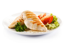 Grilled Chicken Fillets, Rice And Vegetables 