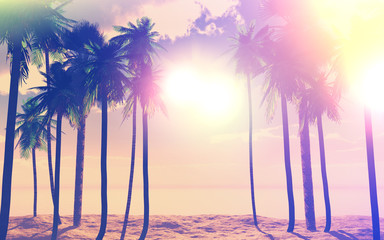 Wall Mural - 3d palm trees and ocean with vintage effect