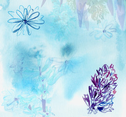 Watercolor hyacinth greeting card, blue toned