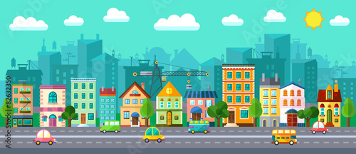 city-street-w-plaska-konstrukcja-i-zestaw-budynkow-miejskich