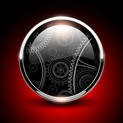 Aufkleber - Shiny button glossy metallic with vector machinery inside.