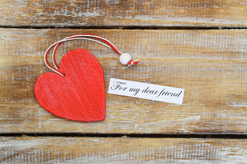 Wall Mural - for my dear friend card with red wooden heart on rustic wood