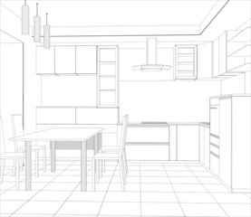 Wall Mural - Abstract sketch design interior kitchen. Illustration created of