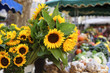 Farmers market with sunflowers provence France local produce vegetables for sale street square photo
