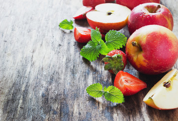 ripe apples and strawberries