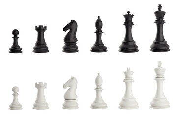 Set of black and white chess pieces. 3d illustration