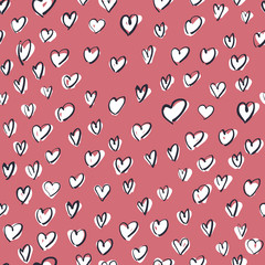Aufkleber - White Hearts on Pink Background. Seamless Hand Drawn Pattern