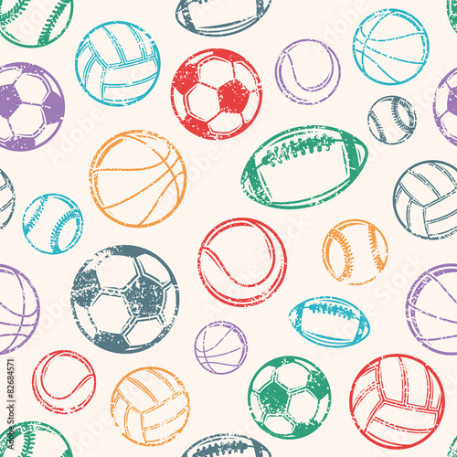 Fototapeta na drzwi i meble Piłki sportowe, tło Grunge, wzór