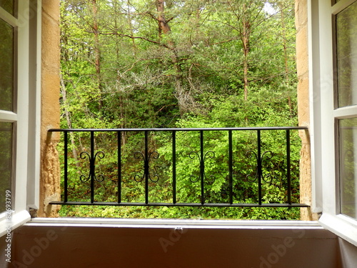 Naklejka - mata magnetyczna na lodówkę View of woodland as seen from a cottage bedroom window