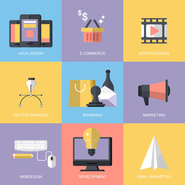 Website development and services concept with flat modern icons