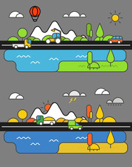 Poster - Different vehicle on a road. City life minimalism illustration c