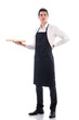 © theartofphoto - Attractive young chef or waiter holding pizza box