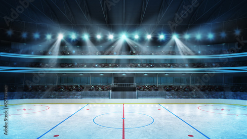 hockey stadium with fans crowd and an empty ice rink