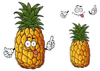 Wall Mural - Happy cartoon pineapple fruit waving a hand