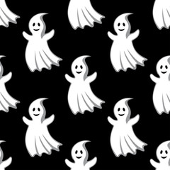 Poster - Cartoon uggly ghosts and monsters seamless pattern