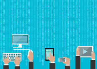Aufkleber - Human hands with devices with binary digits