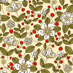 Poster - Colorful strawberry floral seamless pattern