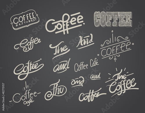 Naklejka na kafelki coffee hand drawing typography and element.