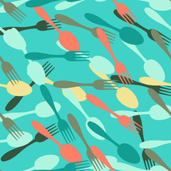 Seamless colorful background made of spoon and fork 