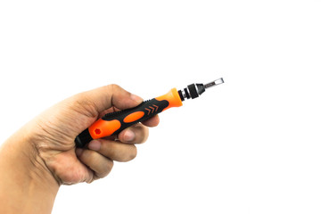 hand holding screwdriver isolated