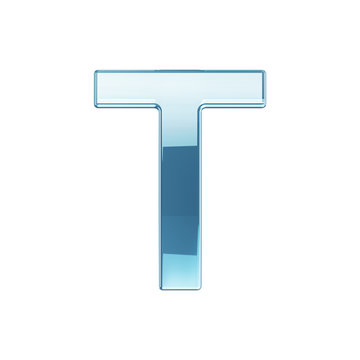 3d render of glass glossy transparent alphabet letter symbol - T