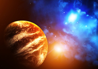 Wall Mural - space scene with planet and nebula