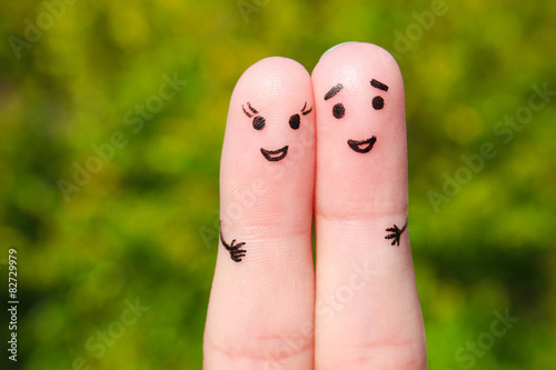 Fotografie, Obraz Finger art of a Happy couple. A man and a woman hug