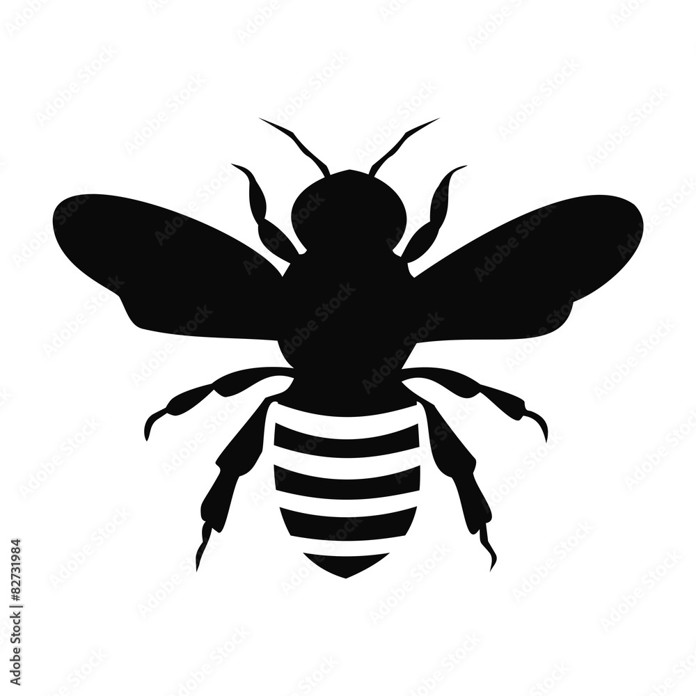Black Bee Silhouette isolated on white background - illustration - obrazy, fototapety, plakaty 