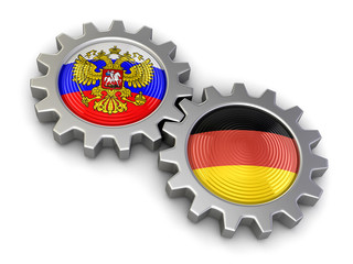 Poster - Russian and German flags on a gears (clipping path included)