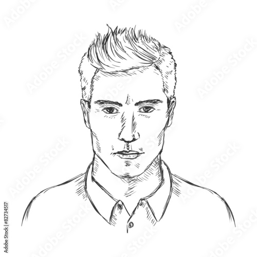 Vector Single Sketch Male Face Men Hairstyle Buy This