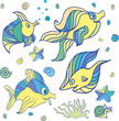 Illustration of a group of sea creatures on a white background