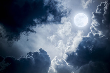 dramatic nighttime clouds and sky with beautiful full blue moon