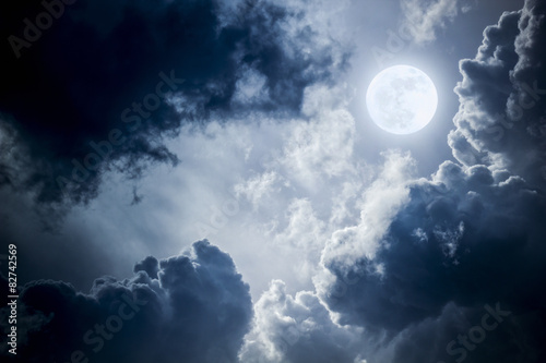 Dramatic Nighttime Clouds and Sky With Beautiful Full Blue Moon Poster