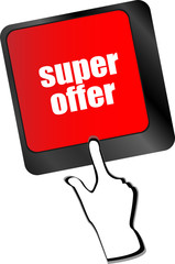 Poster - Super offer text on laptop computer keyboard vector