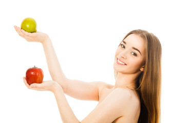 beautiful woman with two apples