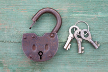 Old Rusty Padlock And Key
