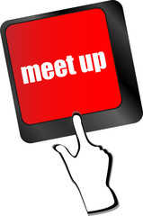 Poster - Meeting (meet up) sign button on keyboard with soft focus vector