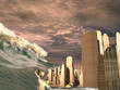 Tsunami arrasando una ciudad