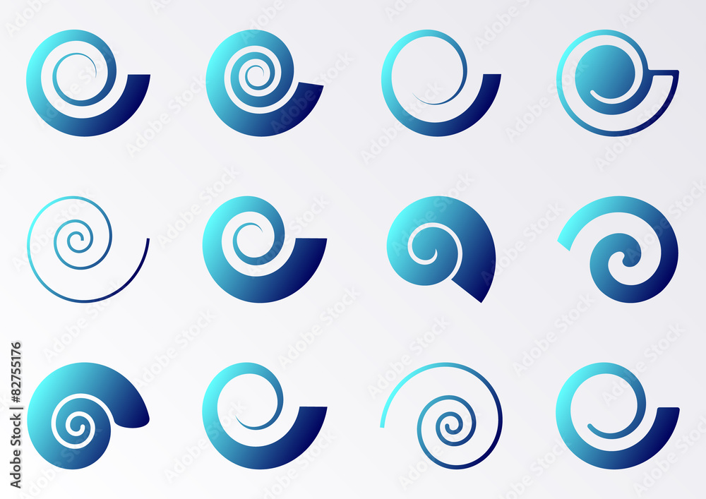 Blue spiral icons - obrazy, fototapety, plakaty 