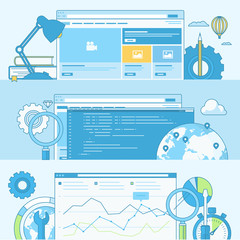 set of line concept banners for web design and development