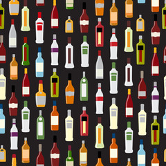 Wall Mural - Vector Illustration of Silhouette Alcohol Bottle Seamless Patter