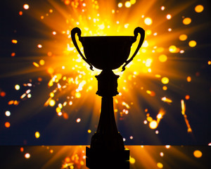 Wall Mural - cup trophy silhouette against shiny sparks background