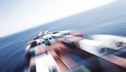 Wall Mural - large container vessel ship and the horizon, motion blur