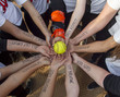 Girls Fastpitch Softball Team Inspirational Huddle Before Game