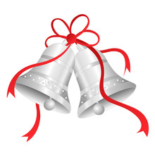 Silver Bells With Red Ribbon Bow