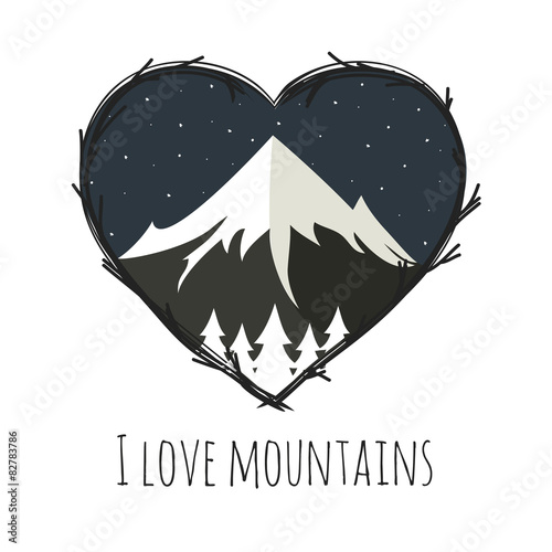 Fotografía Ilustración de vector con montañas y cielo nocturno.