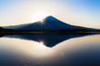 Silhouette of Mount Fuji reflected in Lake Tanukiko 
