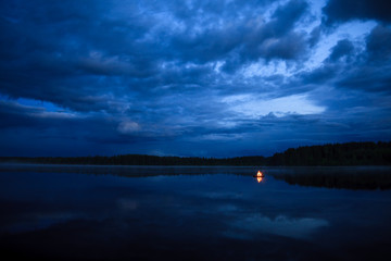 Wall Mural - campfire on the lake