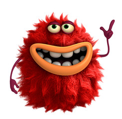 red cartoon hairy monster 3d